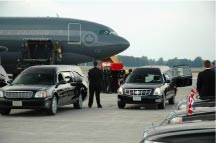 Peasekeeper's body unloaded from the aircraft